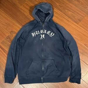 Y2K Hurley Full Zip Up Navy Blue Hoodie Size Mens‎ XL